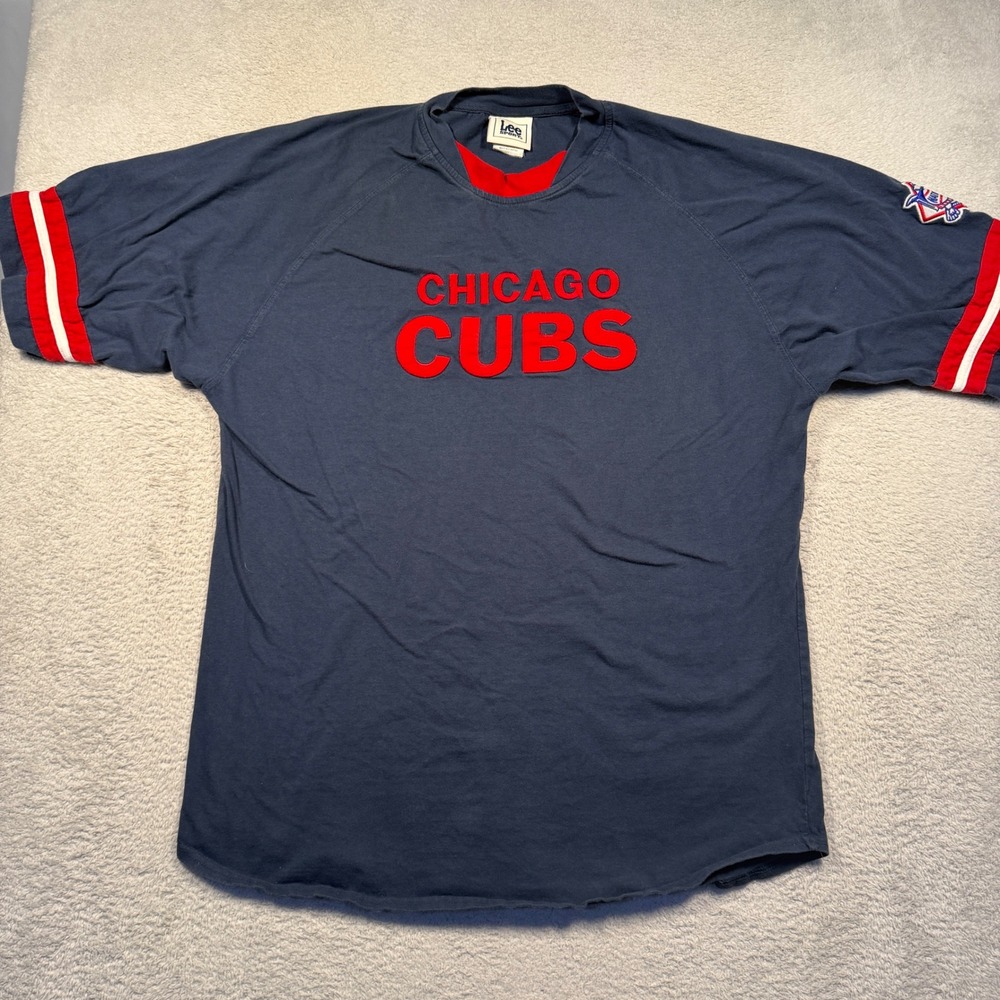 Vintage 90s Y2K Lee Sport Chicago Cubs Baseball T Shirt Men's‎ Navy Red Large